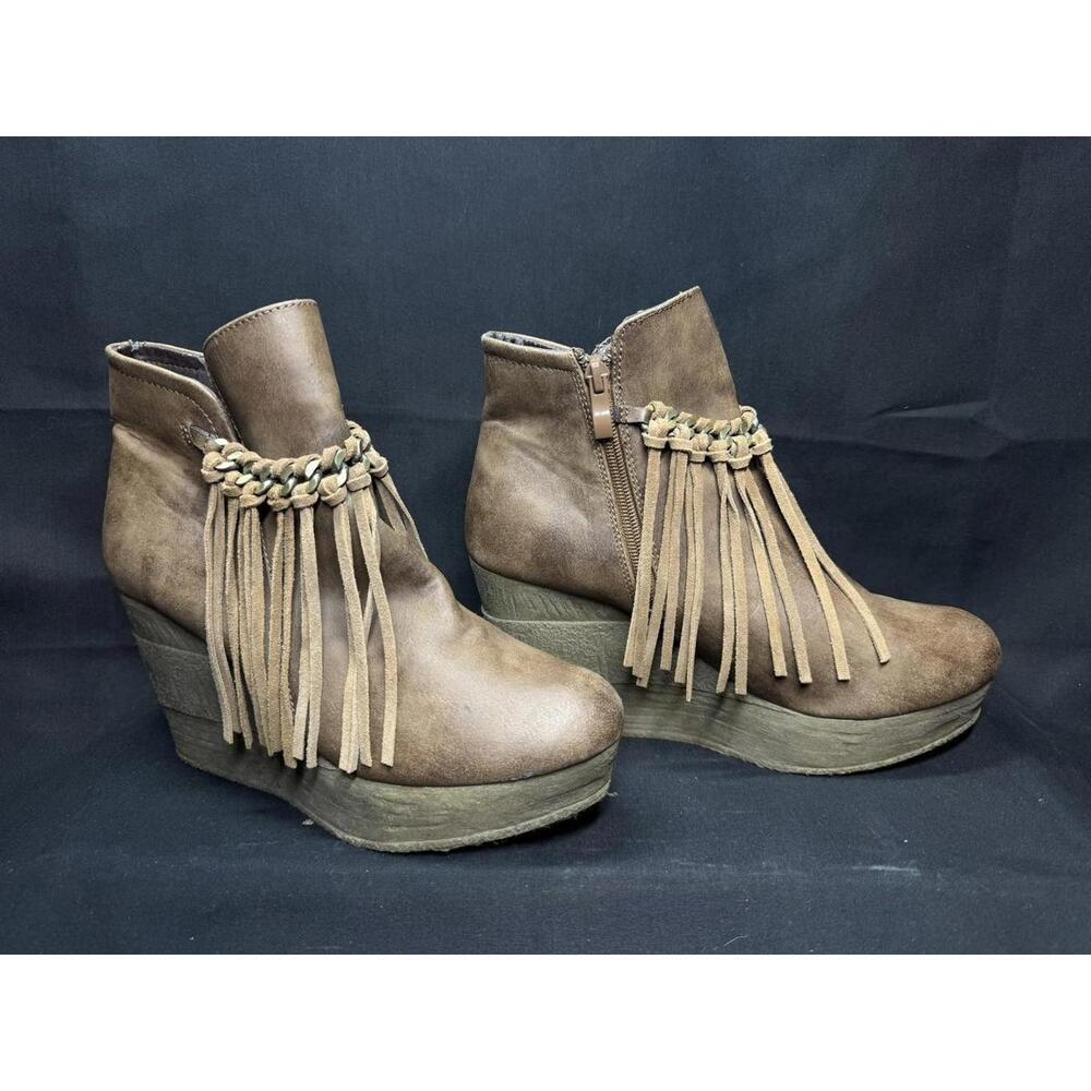 Sbicca Boots Womens Size 10 Wedge Fringe Suede Western Boho‎ Zip Ankle Booties